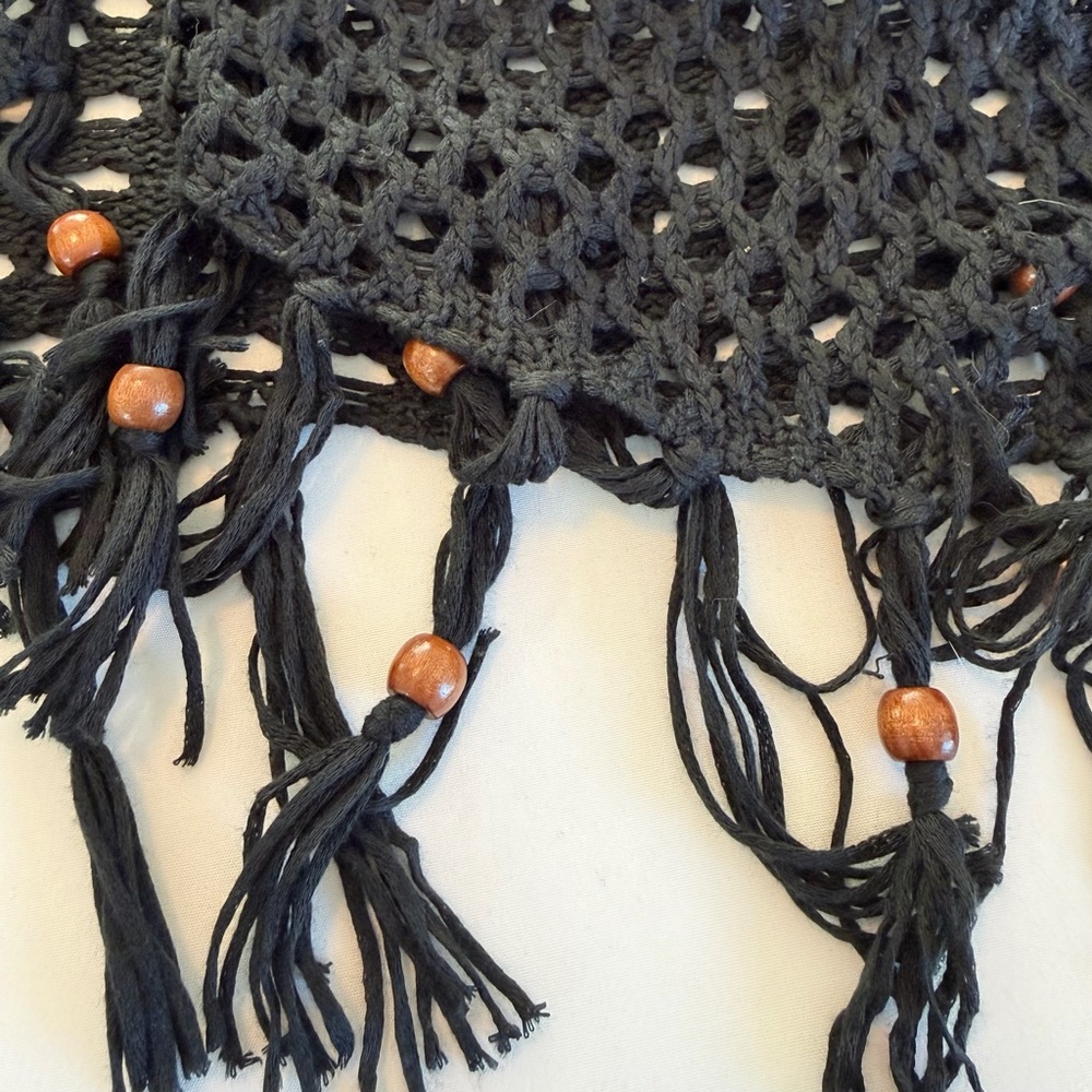 Boho Black Crochet Mesh Kimono Cover-Up Tassel Hem Plus Size 2X‎ - Picture 9 of 14